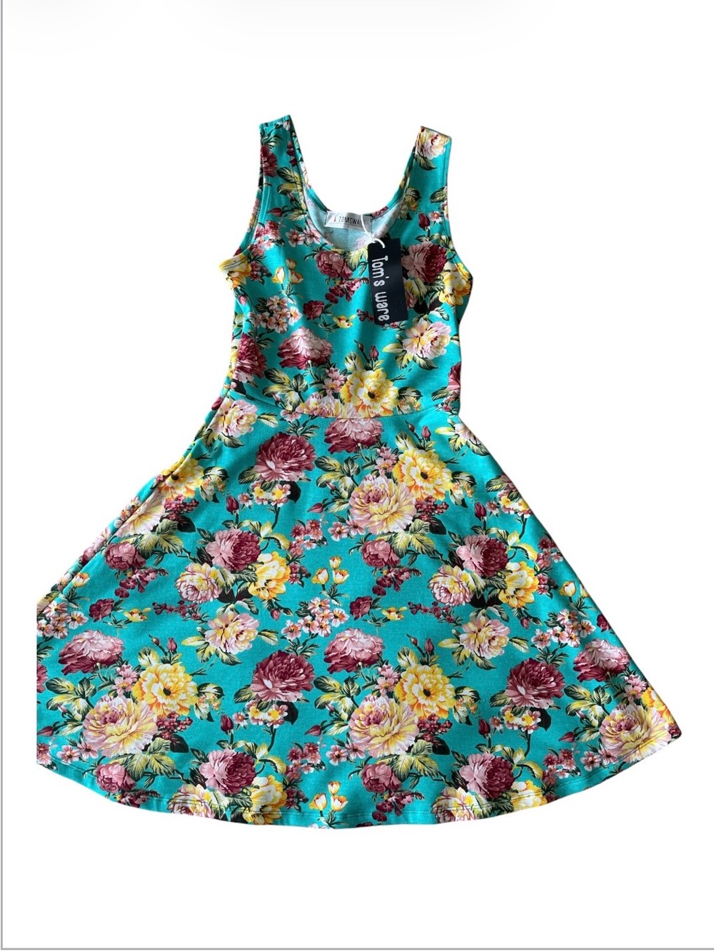 NWT Tom’s Ware Floral Skater Dress - Teal Teal Blue - Size S